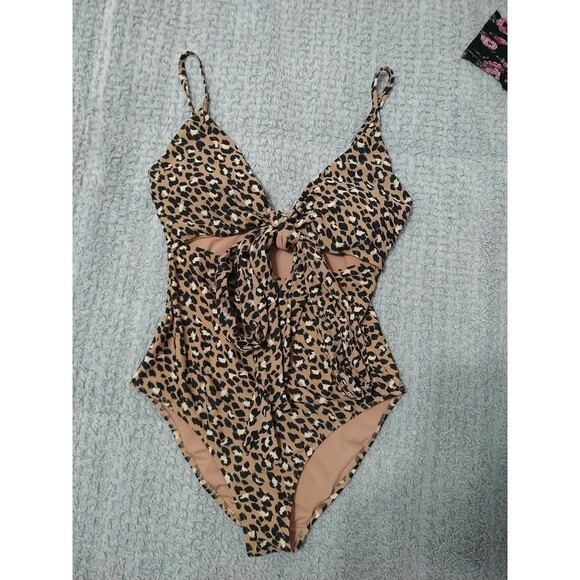 Aerie Leopard One Piece Bathing Suit S Long P Long Y2K Boho Animal - Picture 1 of 9
